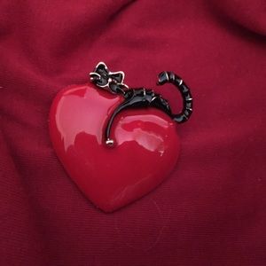 Lazy Black Cat on a Heart Pin Brooch